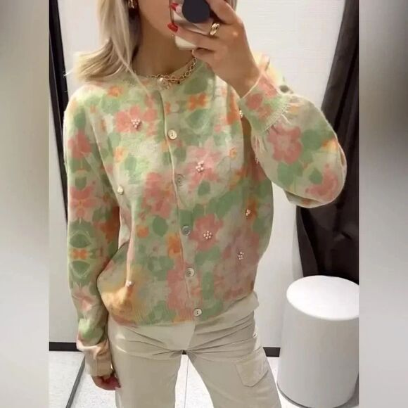 ZARA FLORAL BEADED CARDIGAN - Picture 3 of 12